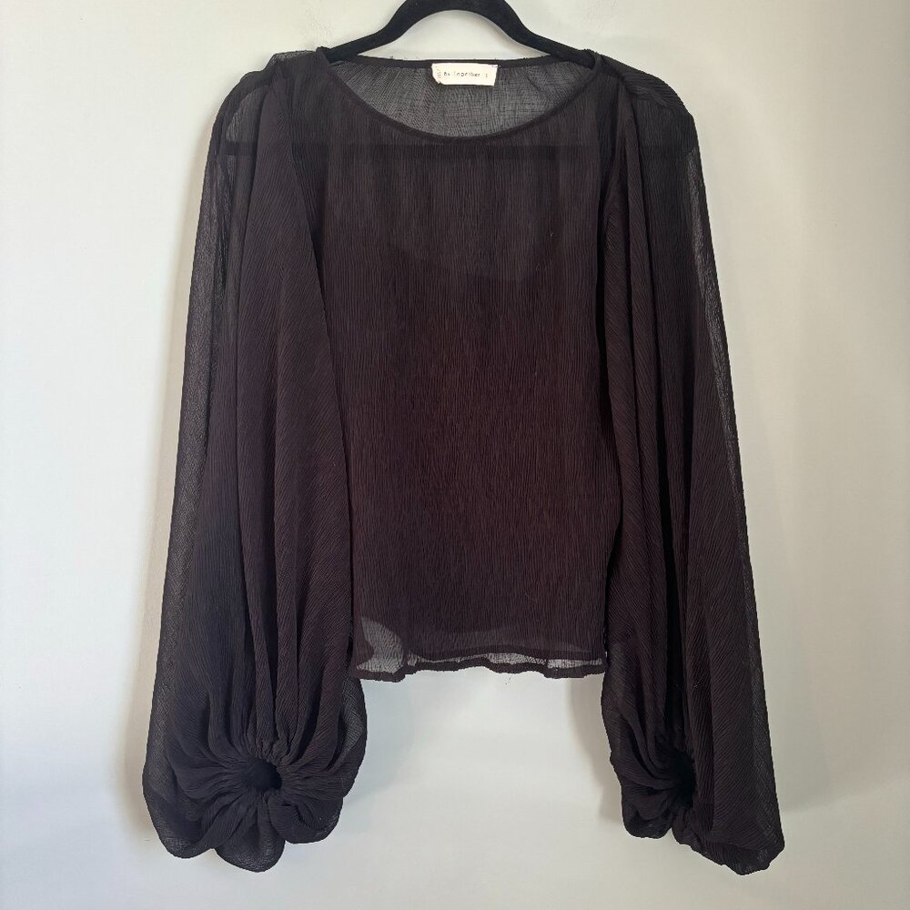 By Together Crepe Black Balloon Sleeve Top
